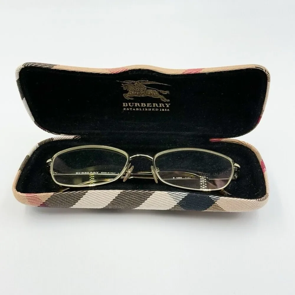 BURBERRY Eyeglasses B 1256 1145 135 Gunmetal Frames w/plaid design temples